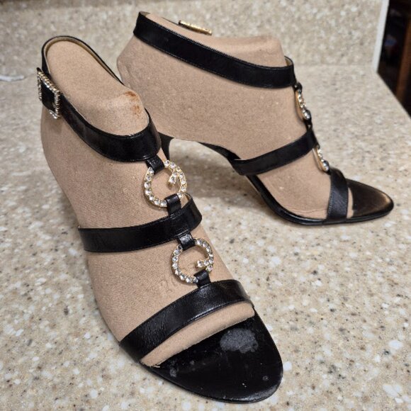 Women's Guess Black Leather Heels w Crystal Embellishments Size 9M NIB - Picture 4 of 10